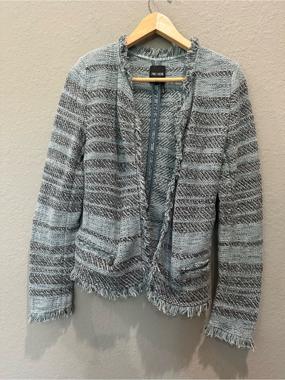 NIC+ZOE tweed open front jacket blazer with Fringe detail Sz XS EUC